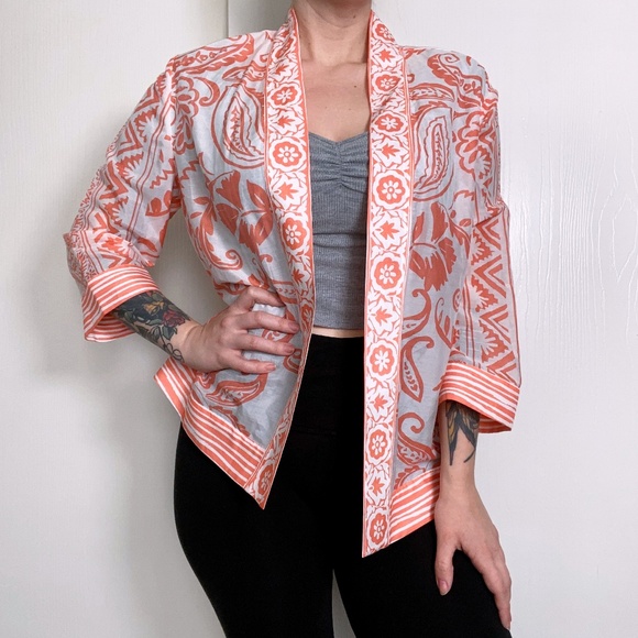 Chico's Border Print Peach Kimono - Picture 1 of 6